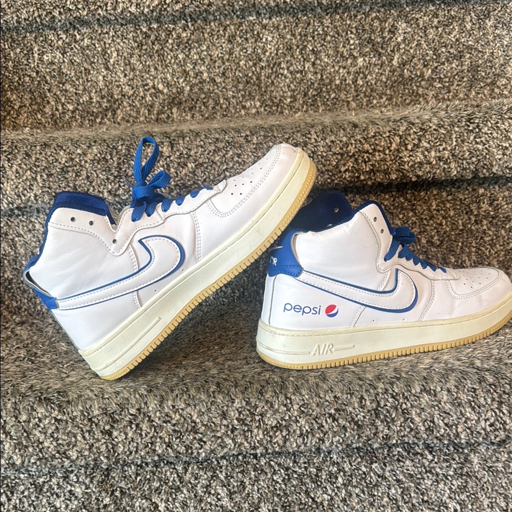 Pepsi White and Blue High-Top Sneakers